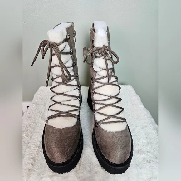 Journee Collection Womens KANNON Lace Up Vegan Fur Winter & Snow Boots TAUPE 7.5 - Picture 7 of 13